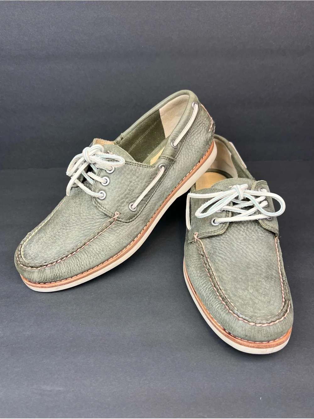 FRYE Mens Size US 10 Sully Boat Green Brown Leather Loafers Slip On Shoes